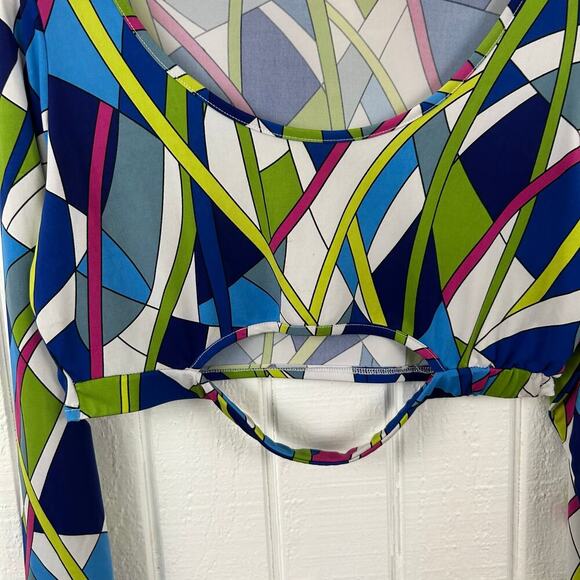 Fashion Nova Women Long Sleeve Cropped Top Retro Blue Colorful Summer Size 1X - Picture 2 of 6